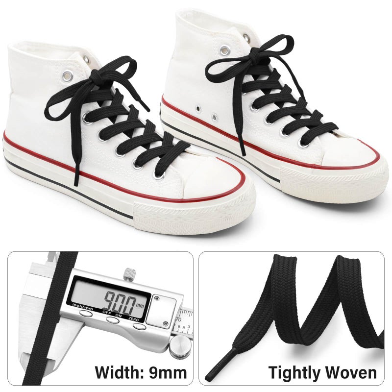 DELELE Solid Flat Shoe Laces: Hollow Thick Black Shoelaces for Sneakers 2 Pair 55 inch - Image 3